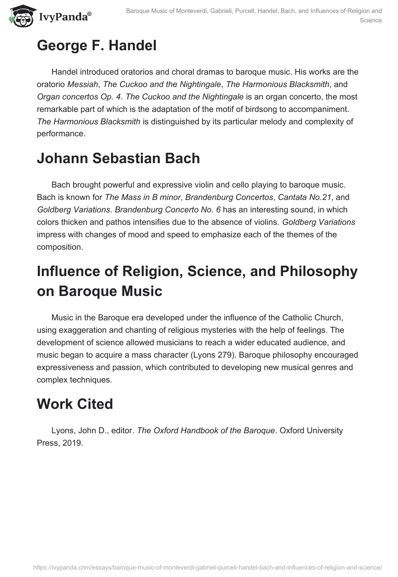 Baroque Music of Monteverdi, Gabrieli, Purcell, Handel, Bach, and Influences of Religion and Science. Page 2