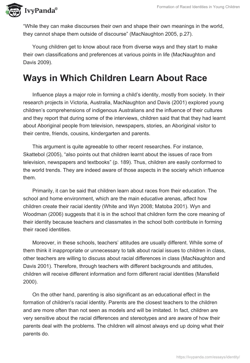 Formation of Raced Identities in Young Children. Page 2