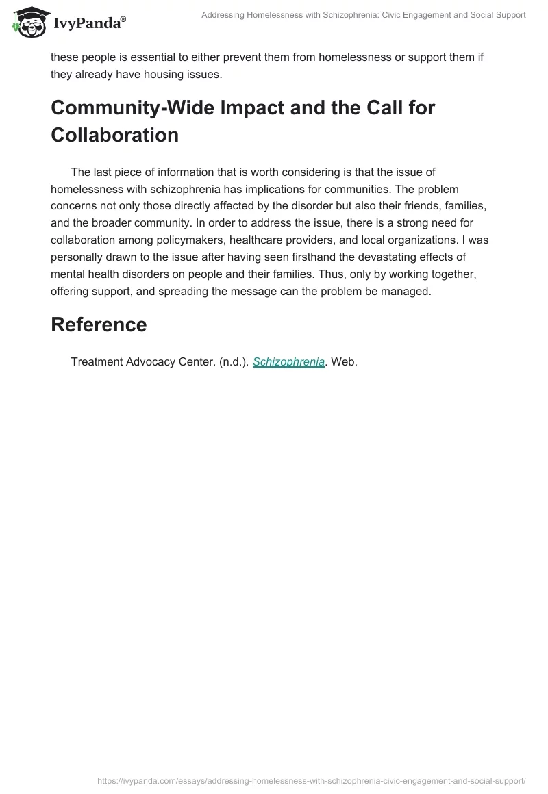 Addressing Homelessness with Schizophrenia: Civic Engagement and Social Support. Page 2