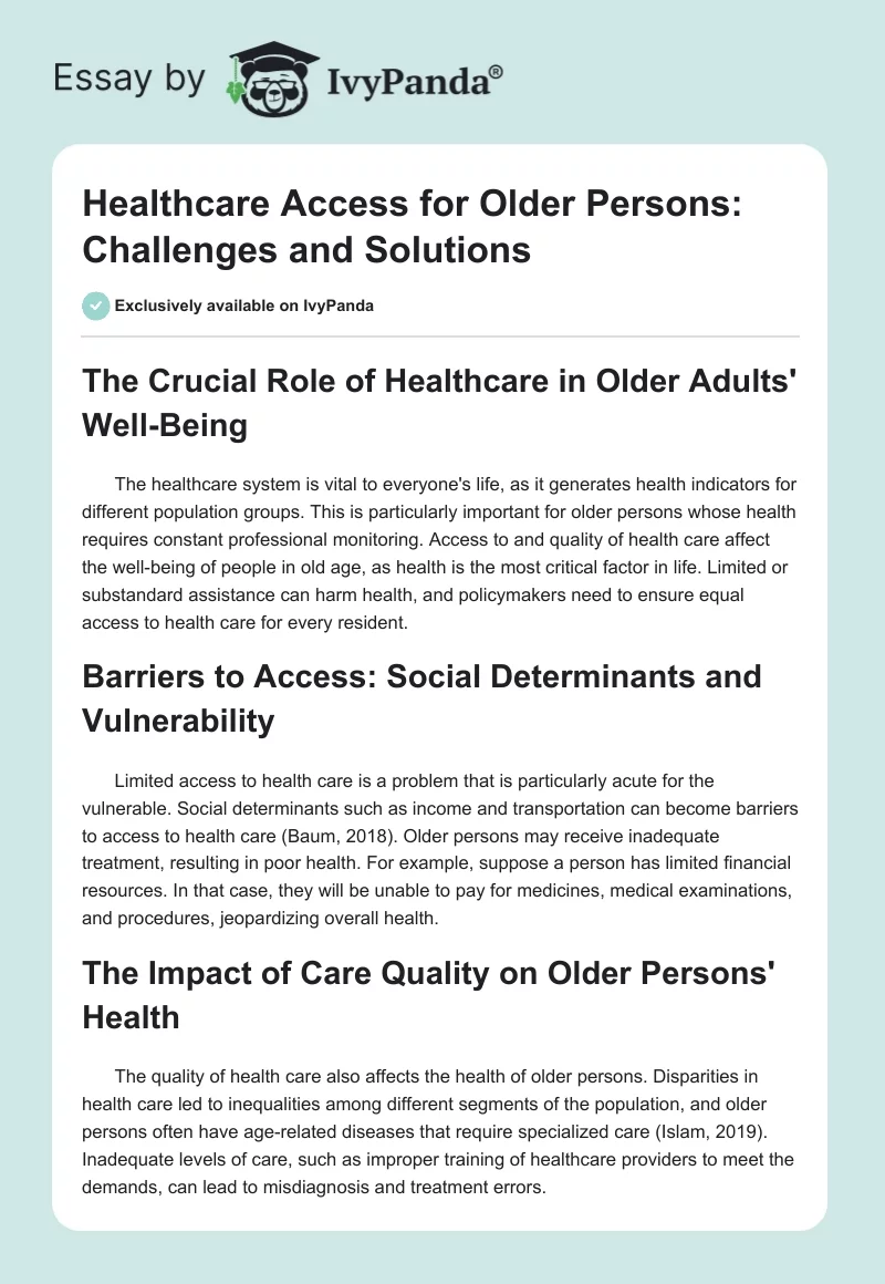 Healthcare Access for Older Persons: Challenges and Solutions. Page 1