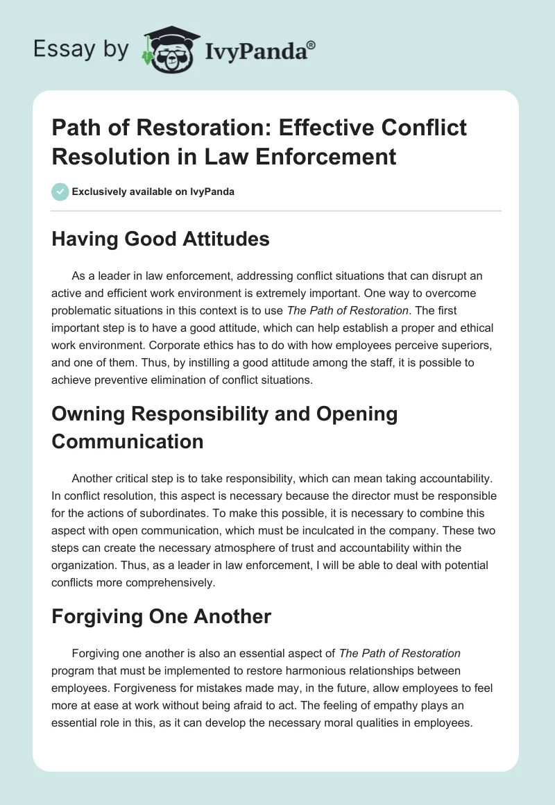 Path of Restoration: Effective Conflict Resolution in Law Enforcement. Page 1