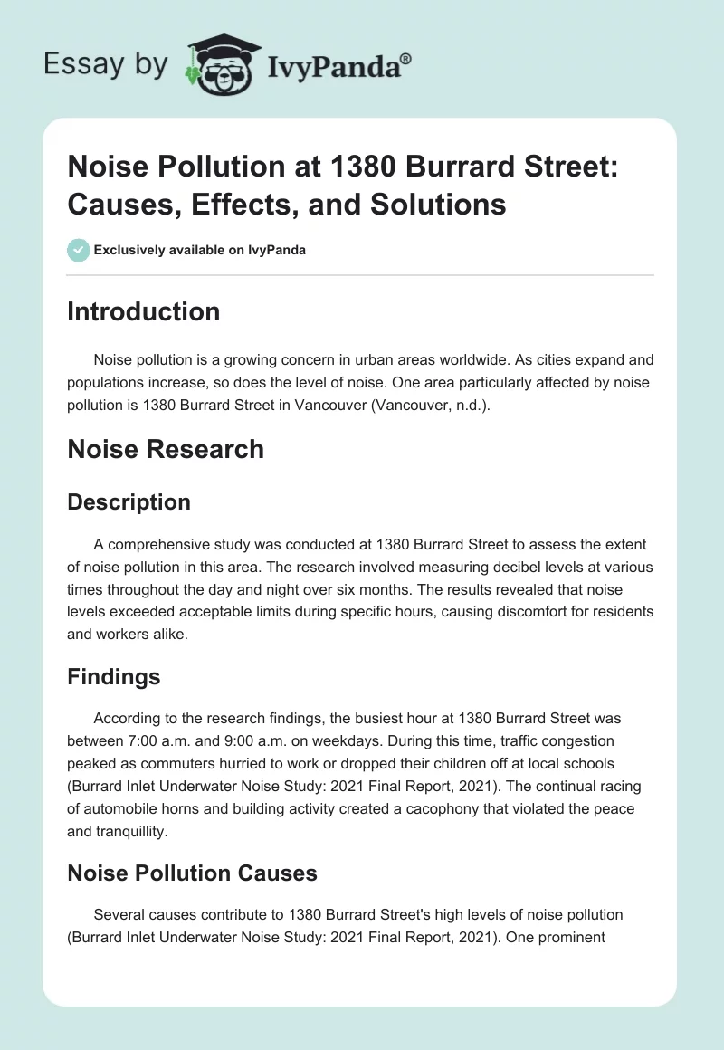 Noise Pollution at 1380 Burrard Street: Causes, Effects, and Solutions. Page 1