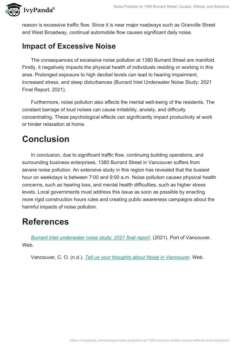Noise Pollution at 1380 Burrard Street: Causes, Effects, and Solutions. Page 2