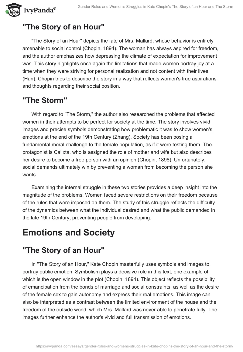 Gender Roles and Women's Struggles in Kate Chopin's "The Story of an Hour" and "The Storm". Page 2