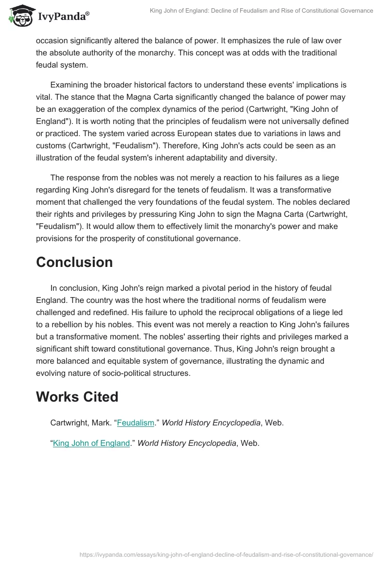 King John of England: Decline of Feudalism and Rise of Constitutional Governance. Page 2