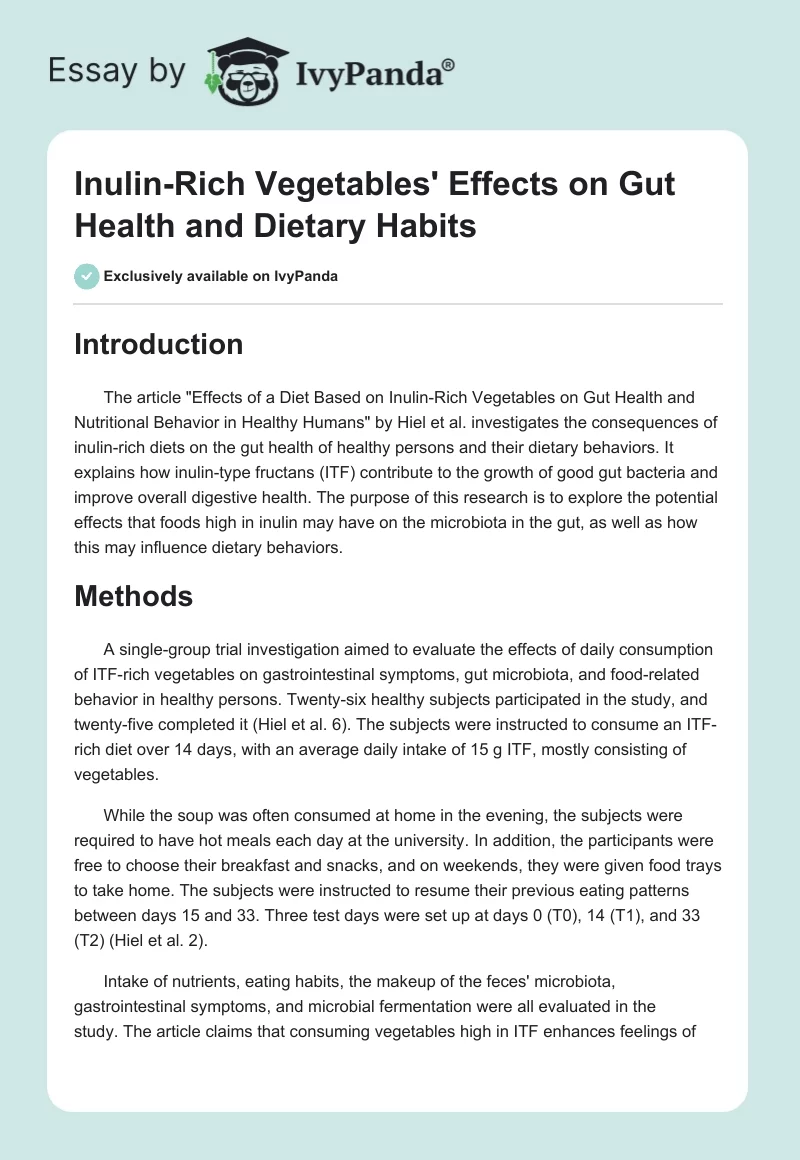Inulin-Rich Vegetables' Effects on Gut Health and Dietary Habits. Page 1