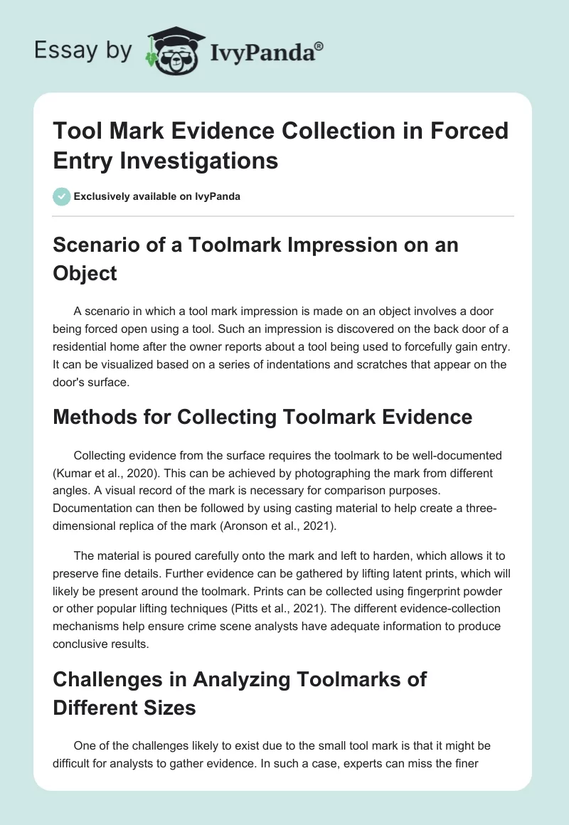 Tool Mark Evidence Collection in Forced Entry Investigations. Page 1