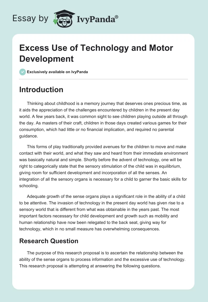 Excess Use of Technology and Motor Development. Page 1