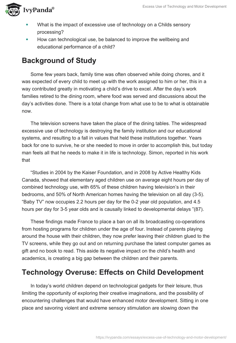 Excess Use of Technology and Motor Development. Page 2