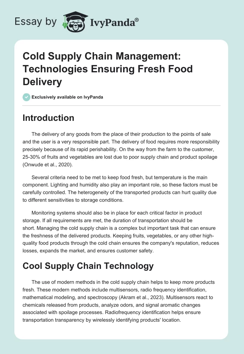 Cold Supply Chain Management: Technologies Ensuring Fresh Food Delivery. Page 1
