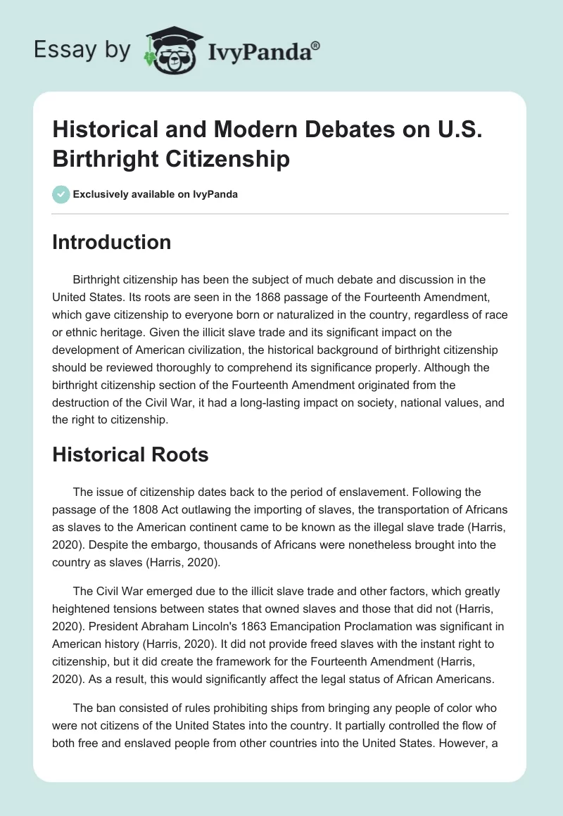 Historical and Modern Debates on U.S. Birthright Citizenship. Page 1