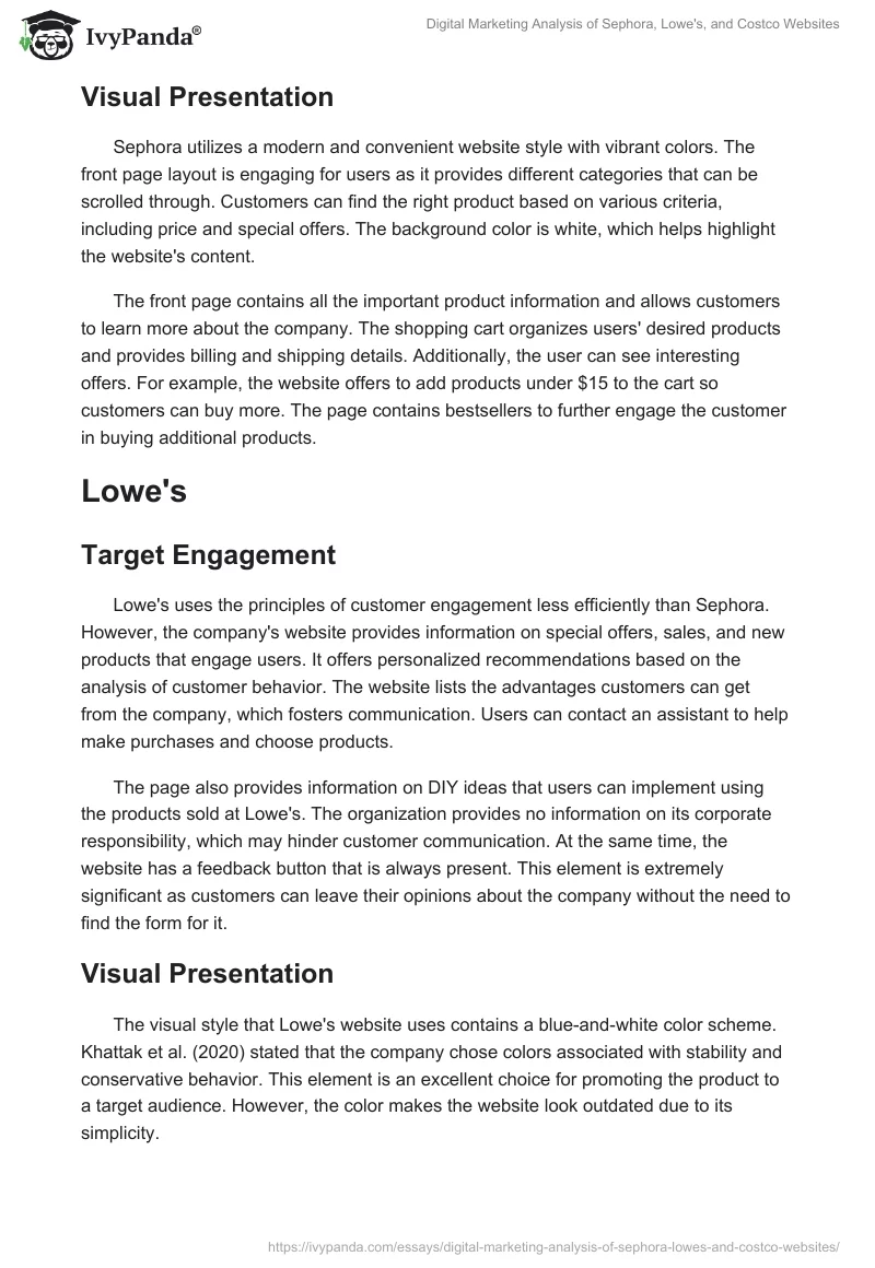 Digital Marketing Analysis of Sephora, Lowe's, and Costco Websites. Page 2
