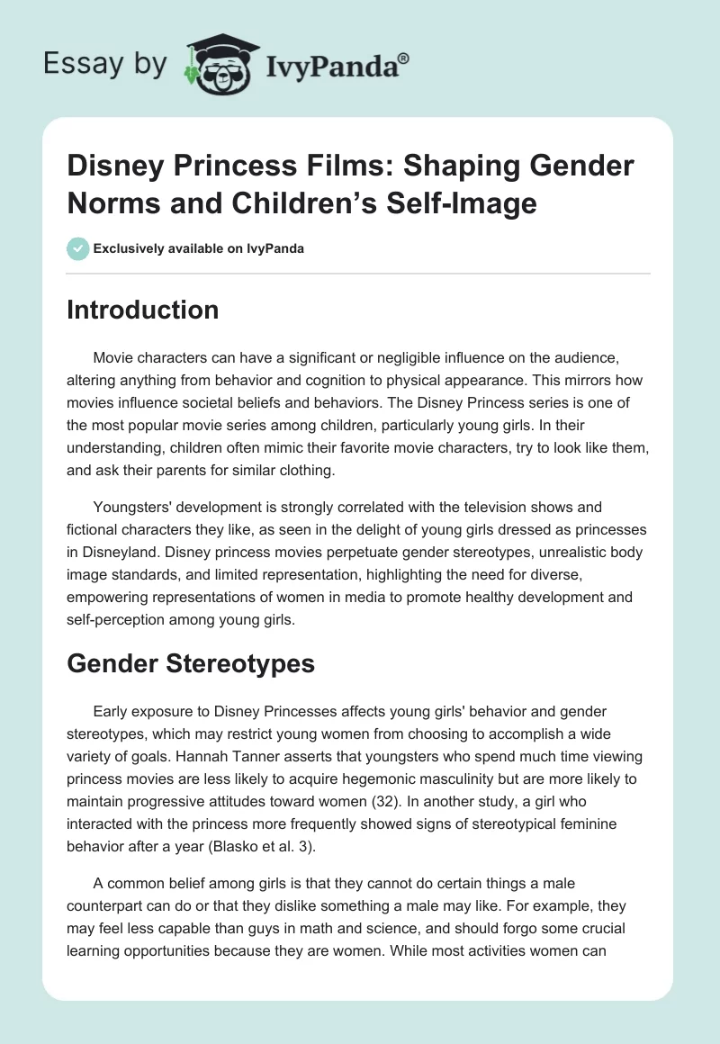 Disney Princess Films: Shaping Gender Norms and Children’s Self-Image. Page 1