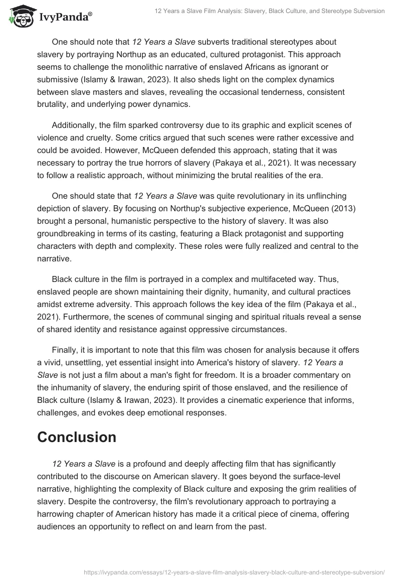 12 Years a Slave Film Analysis: Slavery, Black Culture, and Stereotype Subversion. Page 2