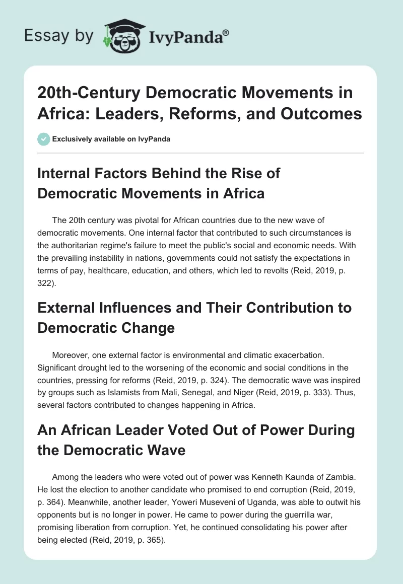 20th-Century Democratic Movements in Africa: Leaders, Reforms, and Outcomes. Page 1