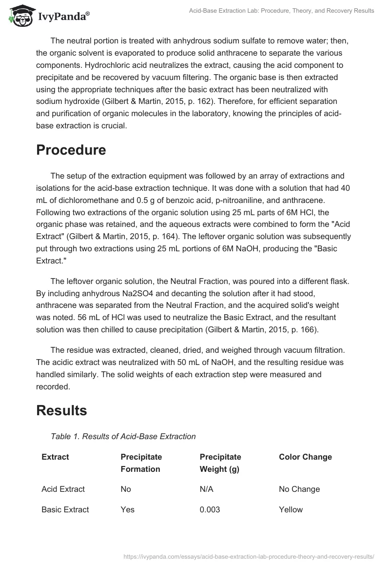Acid-Base Extraction Lab: Procedure, Theory, and Recovery Results. Page 2