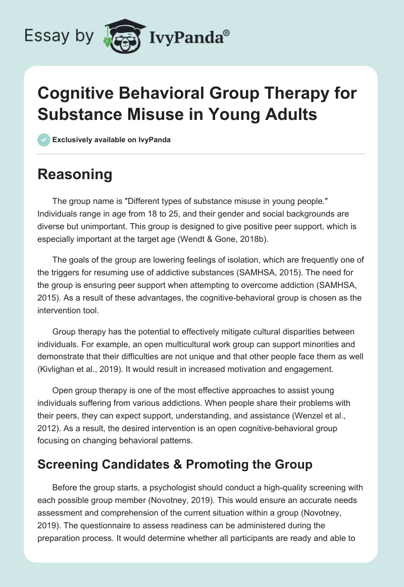 Cognitive Behavioral Group Therapy for Substance Misuse in Young Adults. Page 1