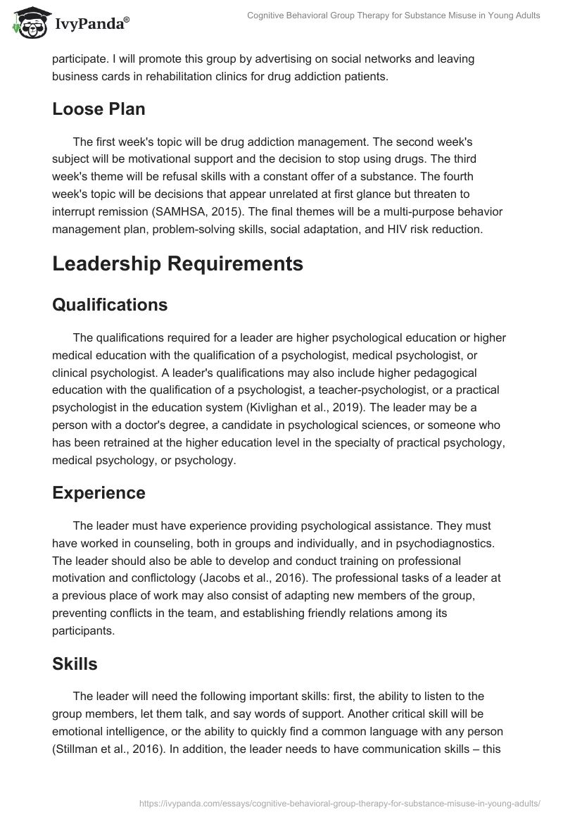 Cognitive Behavioral Group Therapy for Substance Misuse in Young Adults. Page 2