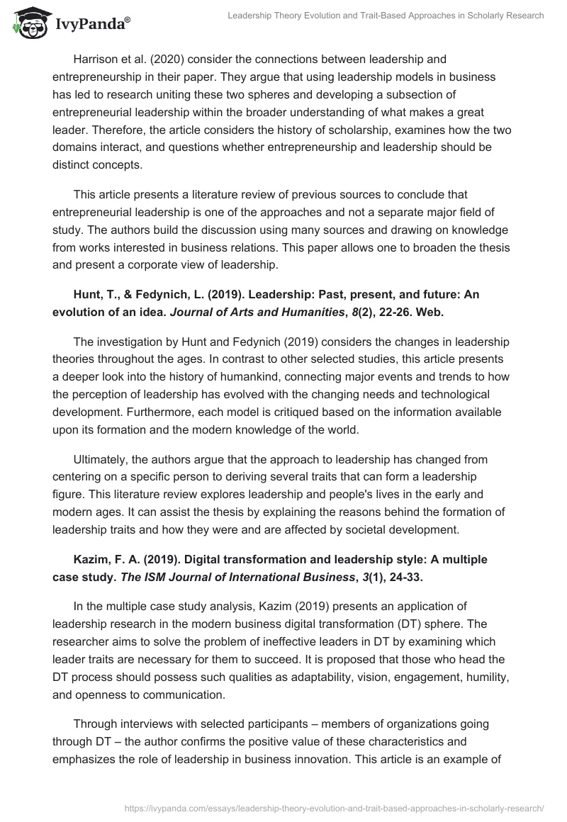 Leadership Theory Evolution and Trait-Based Approaches in Scholarly Research. Page 2