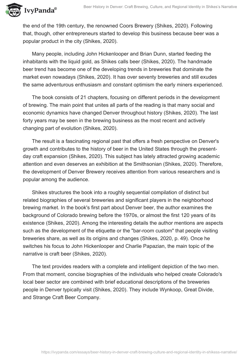 Beer History in Denver: Craft Brewing, Culture, and Regional Identity in Shikes’s Narrative. Page 2