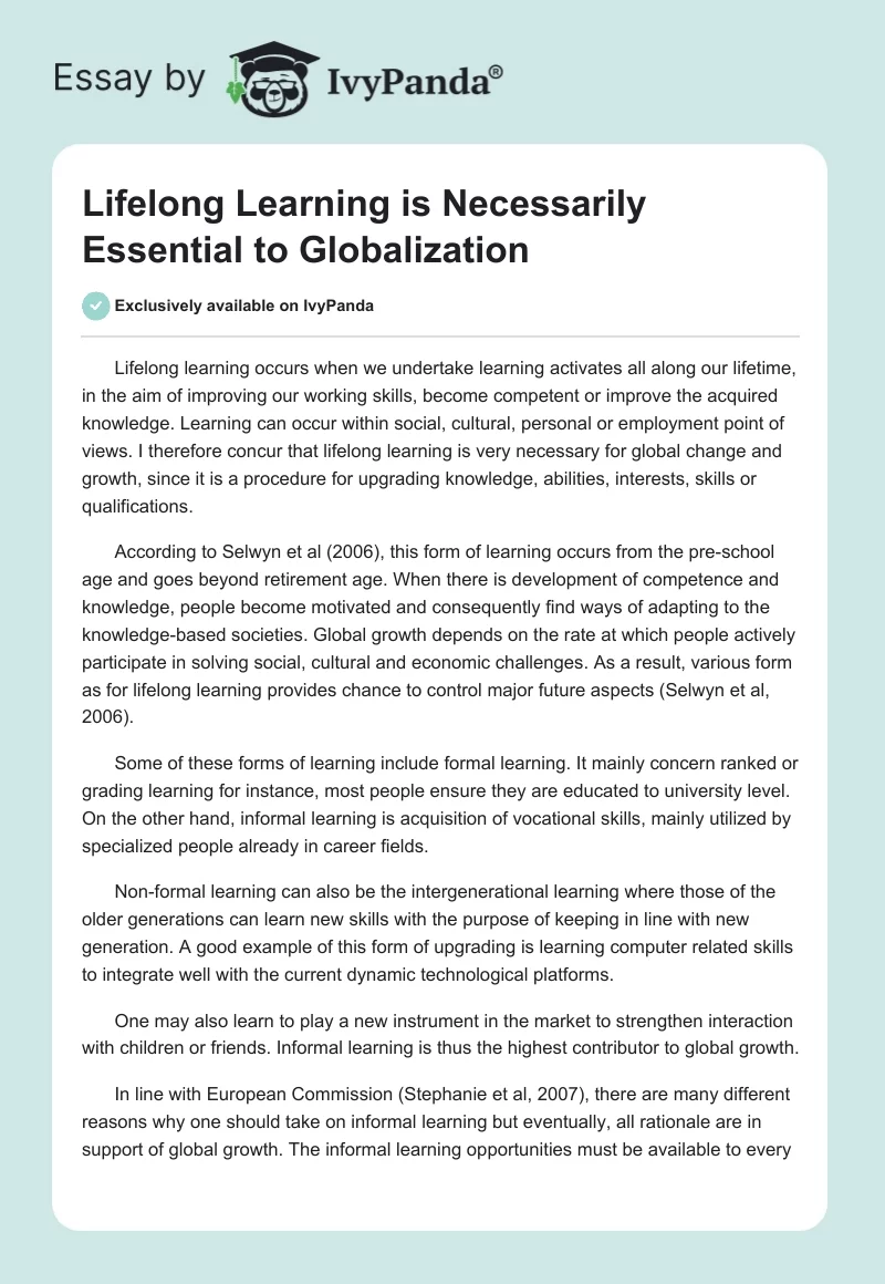Lifelong Learning is Necessarily Essential to Globalization. Page 1