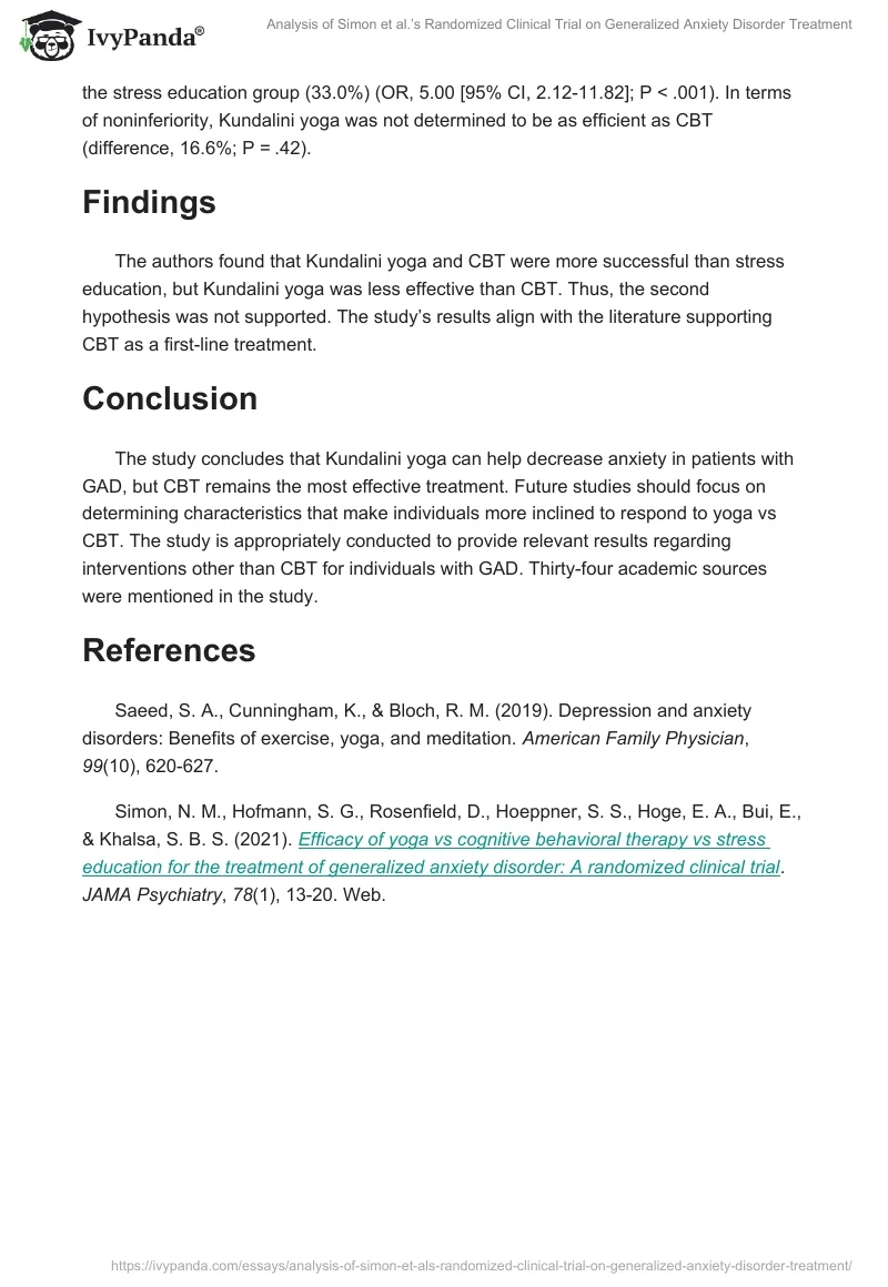 Analysis of Simon et al.’s Randomized Clinical Trial on Generalized Anxiety Disorder Treatment. Page 2
