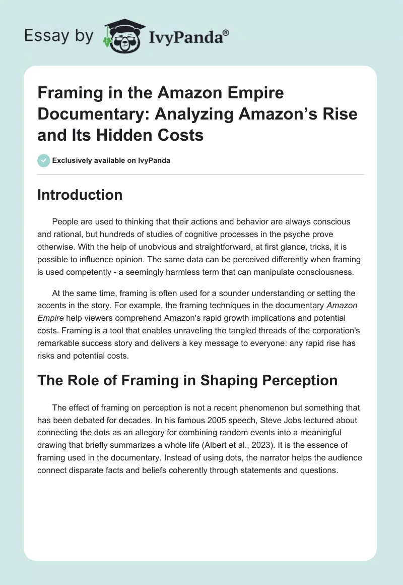 Framing in the Amazon Empire Documentary: Analyzing Amazon’s Rise and Its Hidden Costs. Page 1