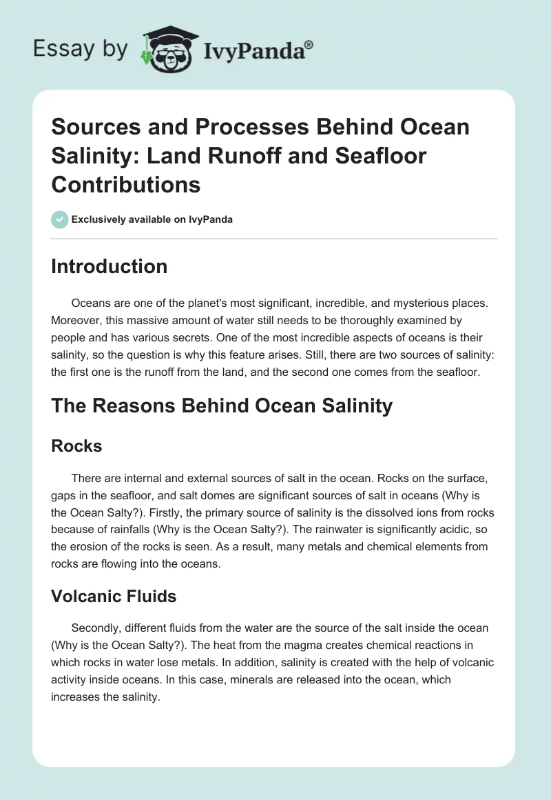 Sources and Processes Behind Ocean Salinity: Land Runoff and Seafloor Contributions. Page 1