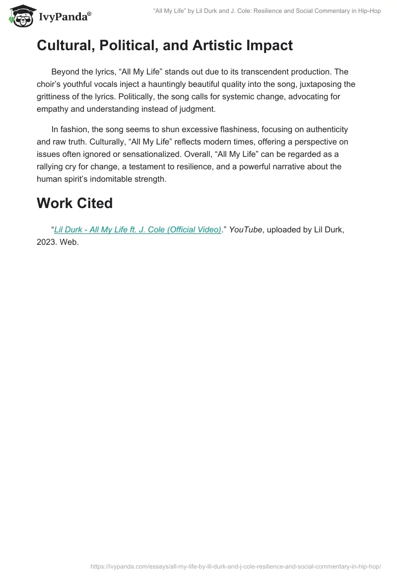 “All My Life” by Lil Durk and J. Cole: Resilience and Social Commentary in Hip-Hop. Page 2