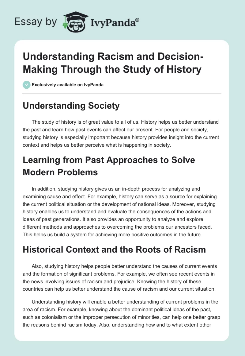 Understanding Racism and Decision-Making Through the Study of History. Page 1