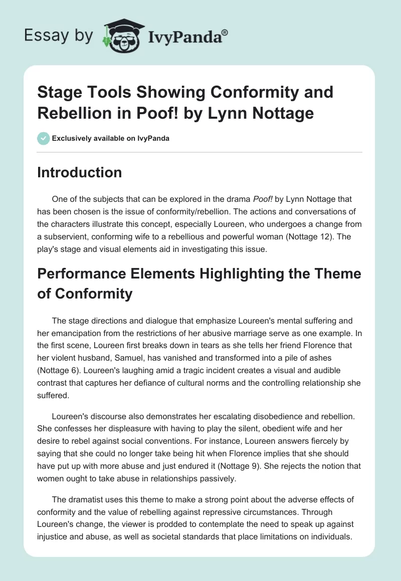 Stage Tools Showing Conformity and Rebellion in Poof! by Lynn Nottage. Page 1
