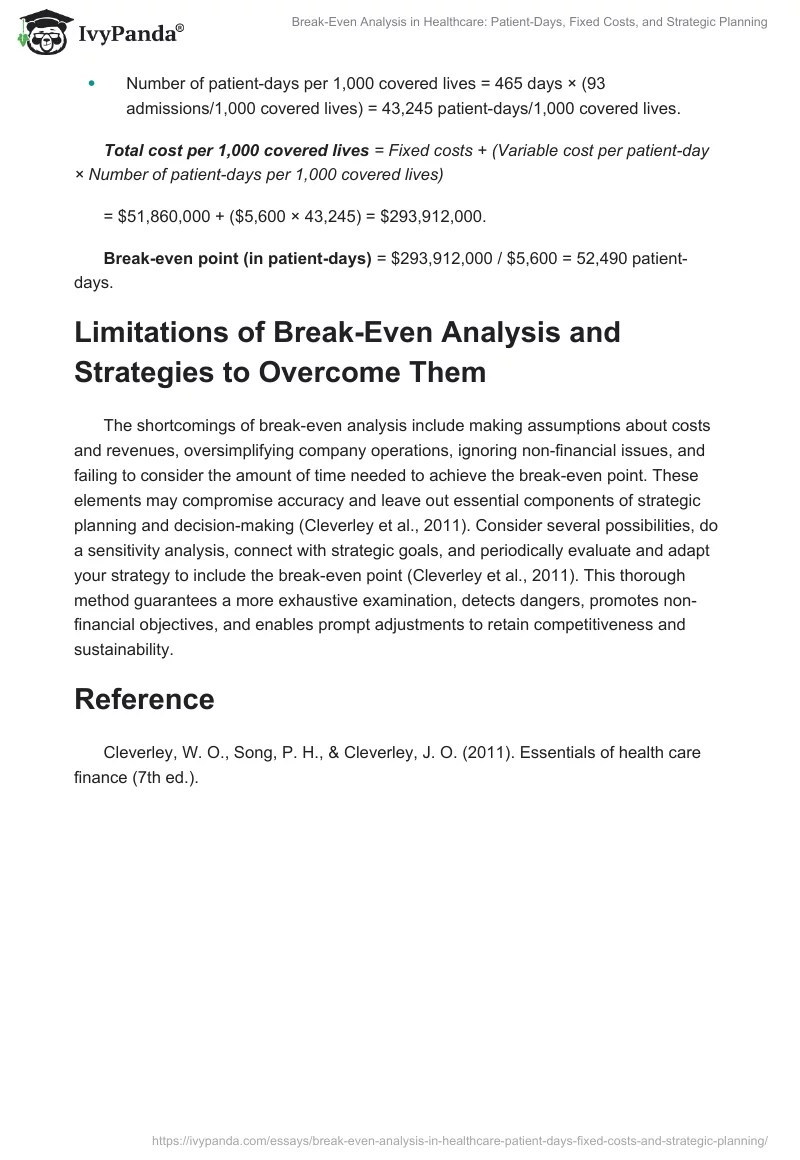 Break-Even Analysis in Healthcare: Patient-Days, Fixed Costs, and Strategic Planning. Page 2