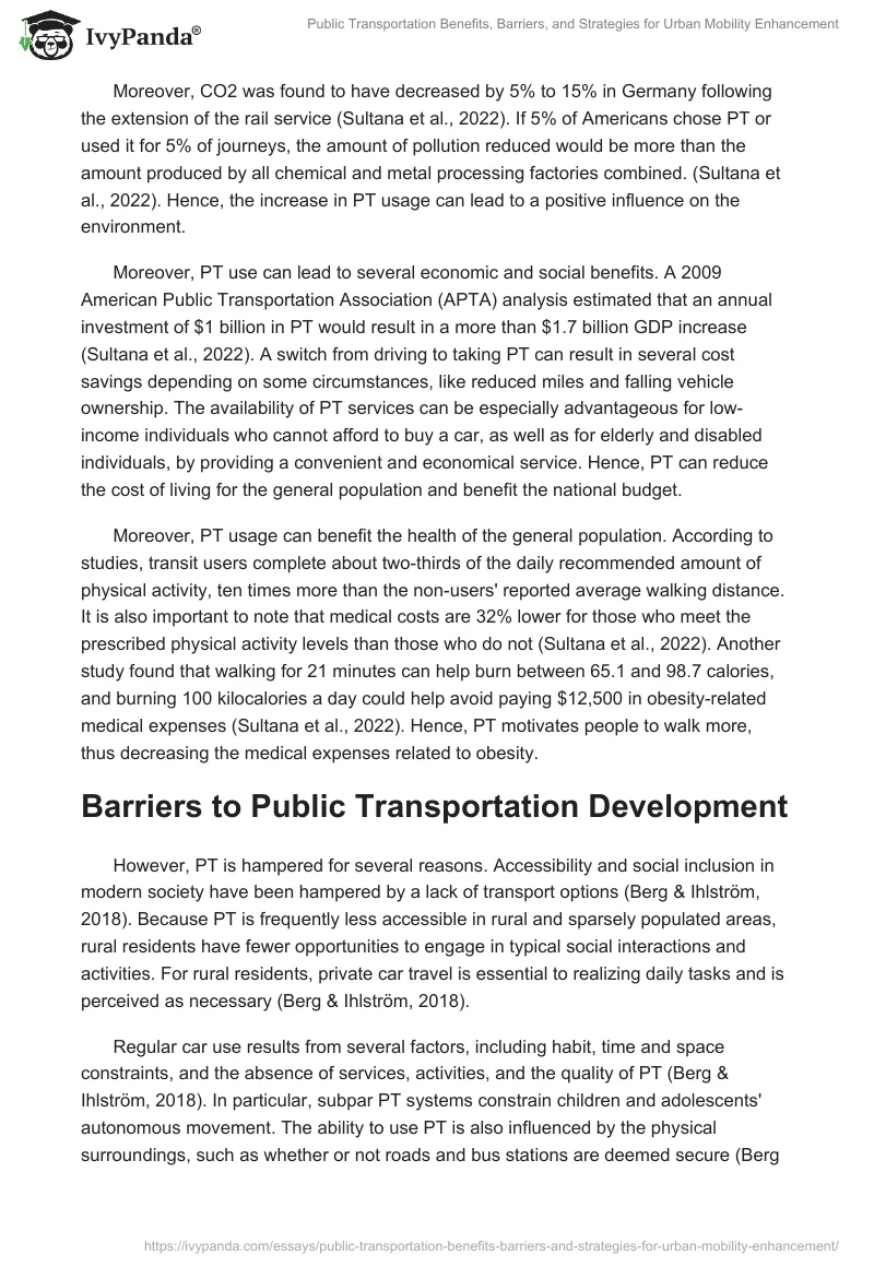 Public Transportation Benefits, Barriers, and Strategies for Urban Mobility Enhancement. Page 2