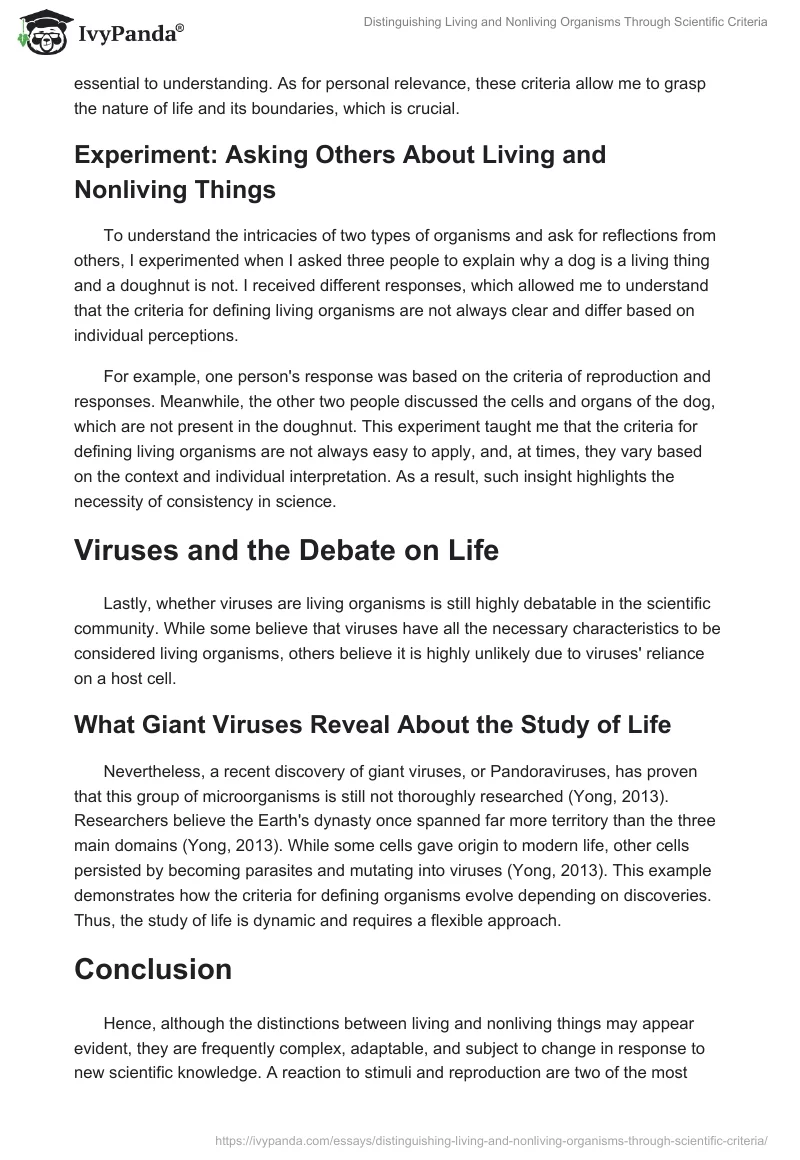 Distinguishing Living and Nonliving Organisms Through Scientific Criteria. Page 2