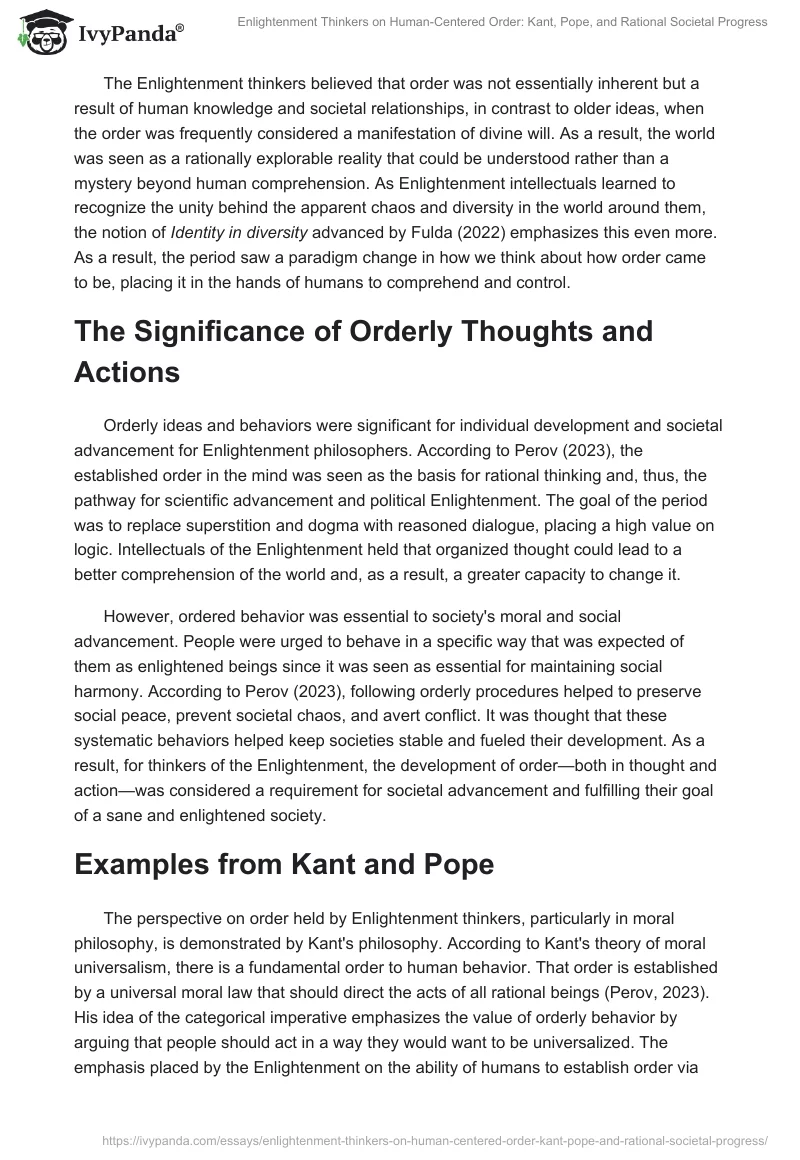 Enlightenment Thinkers on Human-Centered Order: Kant, Pope, and Rational Societal Progress. Page 2
