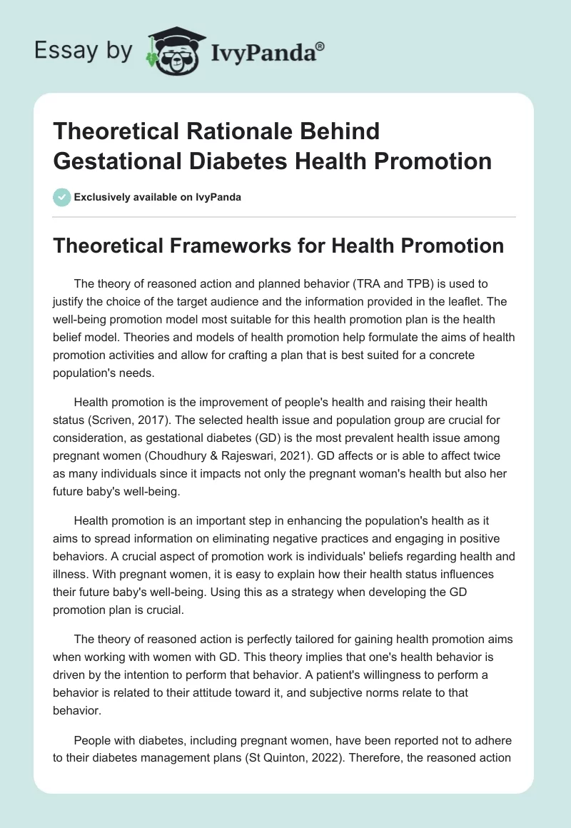Theoretical Rationale Behind Gestational Diabetes Health Promotion. Page 1