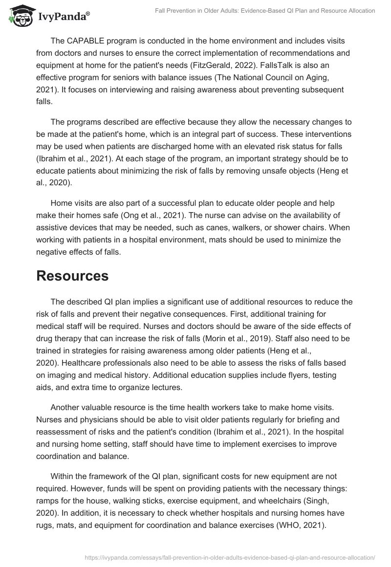 Fall Prevention in Older Adults: Evidence-Based QI Plan and Resource Allocation. Page 2