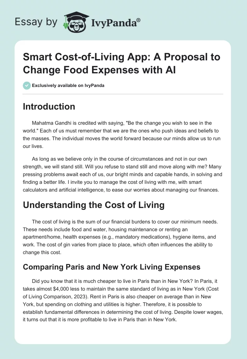 Smart Cost-of-Living App: A Proposal to Change Food Expenses with AI. Page 1
