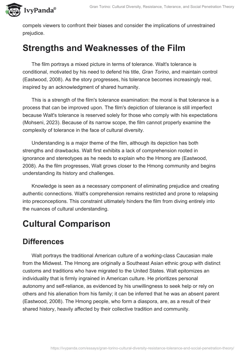 Gran Torino: Cultural Diversity, Resistance, Tolerance, and Social Penetration Theory. Page 2