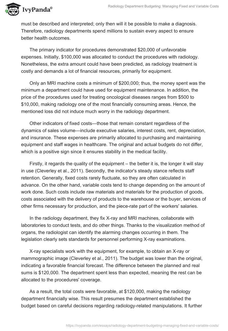 Radiology Department Budgeting: Managing Fixed and Variable Costs. Page 2