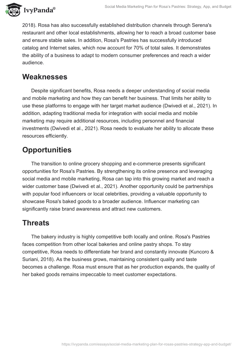 Social Media Marketing Plan for Rosa’s Pastries: Strategy, App, and Budget. Page 2