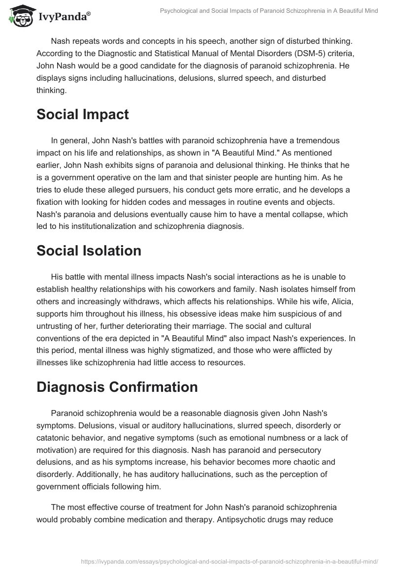 Psychological and Social Impacts of Paranoid Schizophrenia in A Beautiful Mind. Page 2