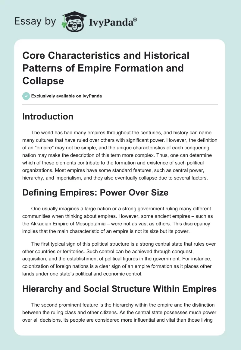 Core Characteristics and Historical Patterns of Empire Formation and Collapse. Page 1