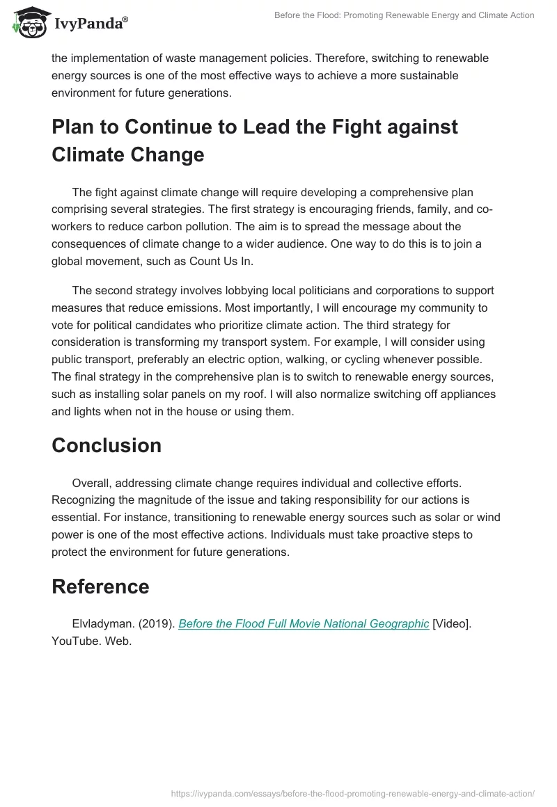 Before the Flood: Promoting Renewable Energy and Climate Action. Page 2