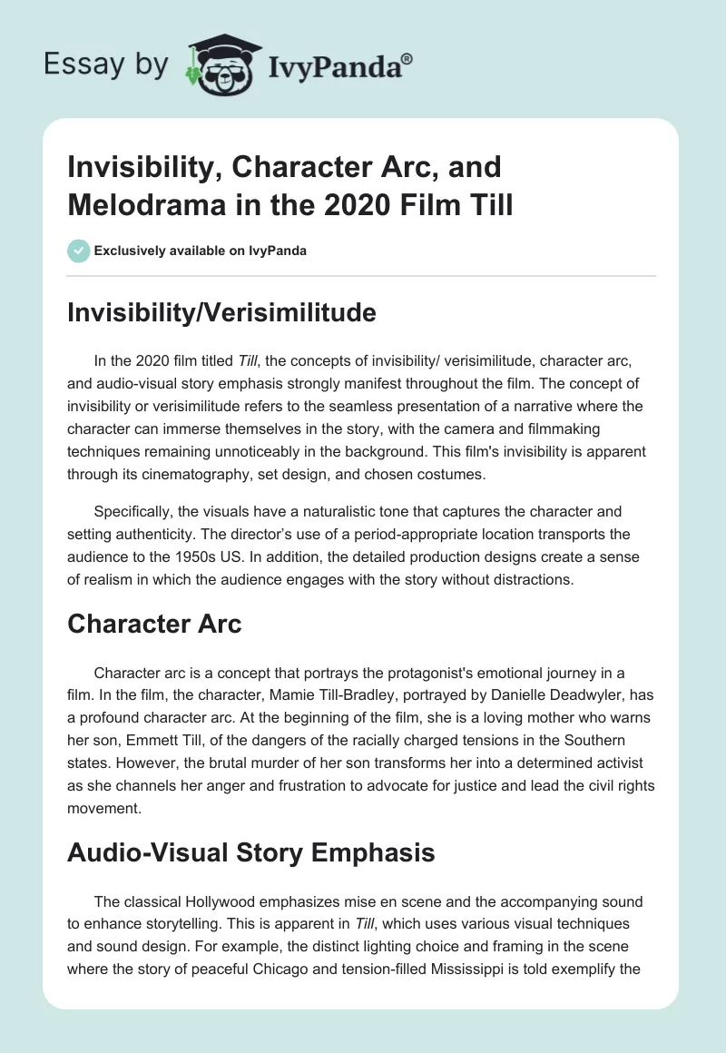 Invisibility, Character Arc, and Melodrama in the 2020 Film Till. Page 1