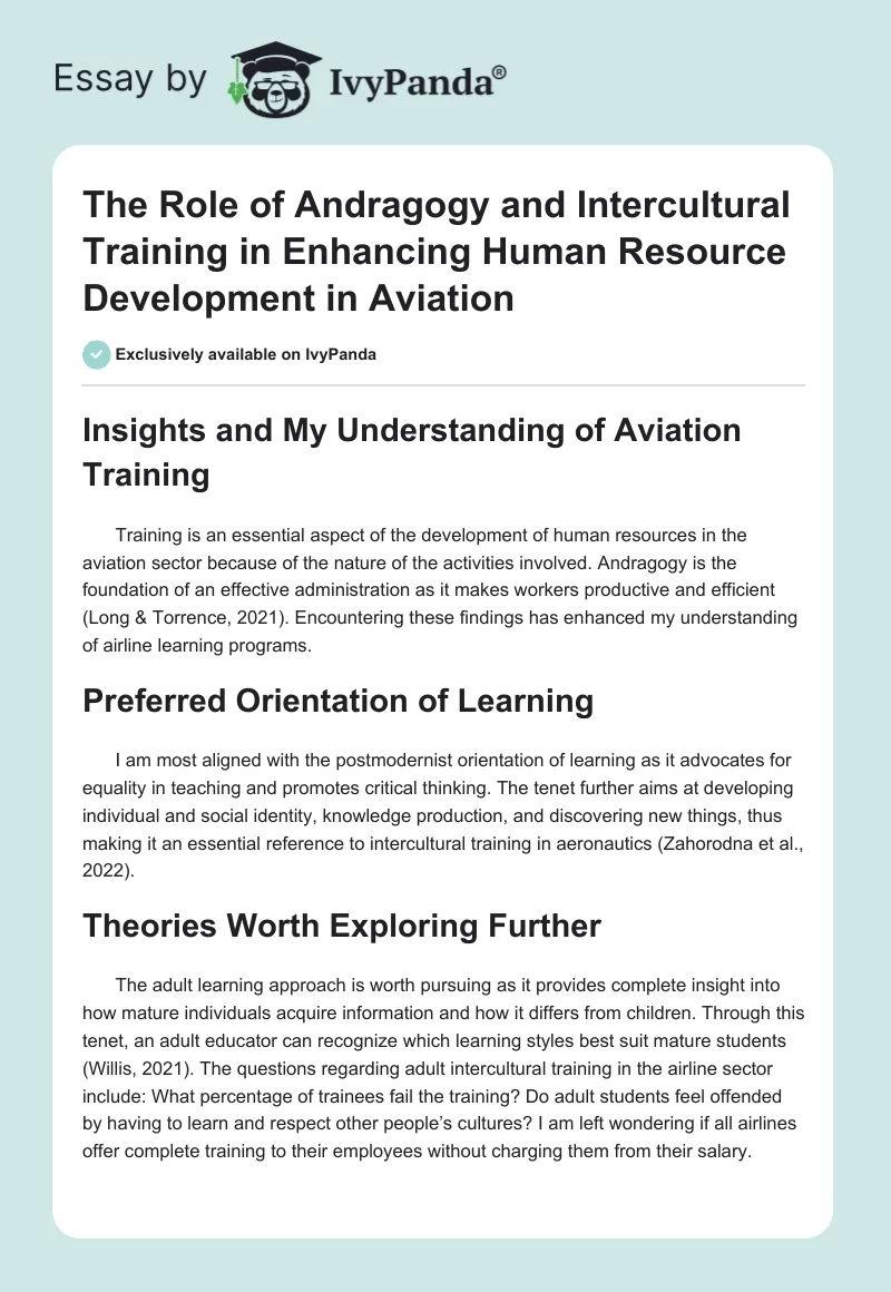 The Role of Andragogy and Intercultural Training in Enhancing Human Resource Development in Aviation. Page 1