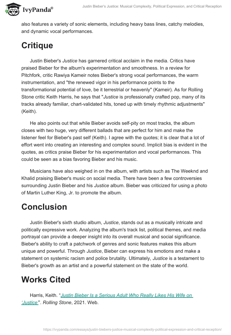 Justin Bieber’s Justice: Musical Complexity, Political Expression, and Critical Reception. Page 2