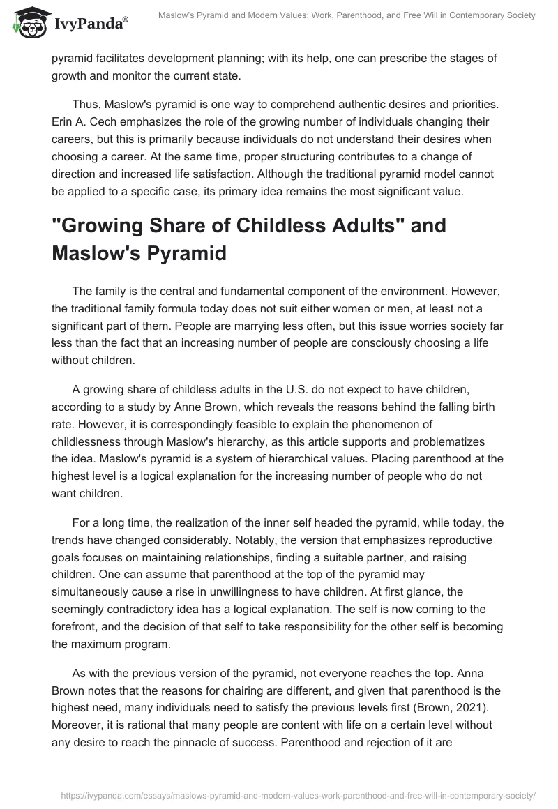 Maslow’s Pyramid and Modern Values: Work, Parenthood, and Free Will in Contemporary Society. Page 2