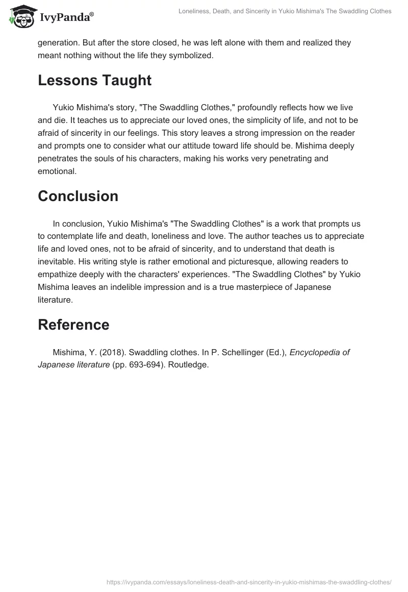 Loneliness, Death, and Sincerity in Yukio Mishima's "The Swaddling Clothes". Page 2