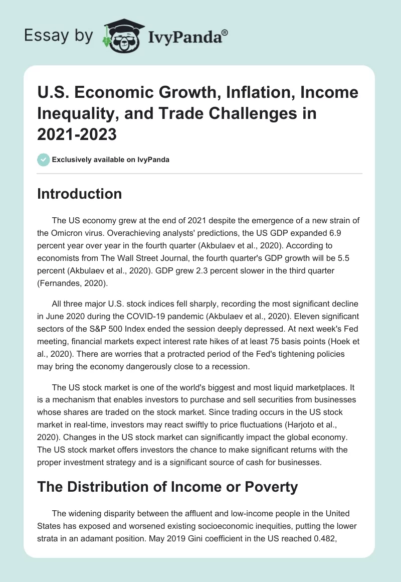 U.S. Economic Growth, Inflation, Income Inequality, and Trade Challenges in 2021-2023. Page 1